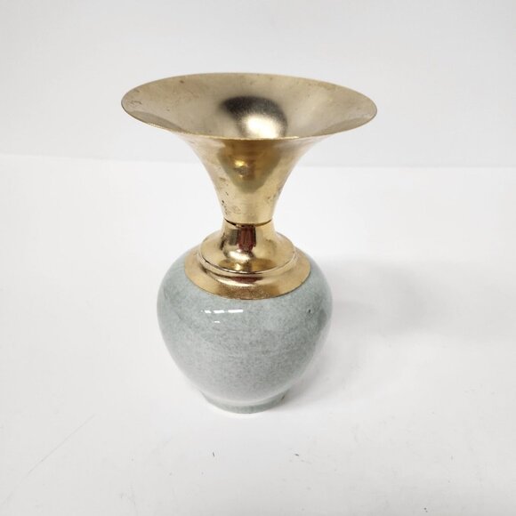 Vintage Dore A Lor Fin France Ceramic Floral Vase Gilded Fine Gold Mid Century - Picture 5 of 8